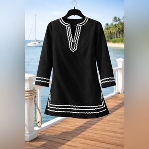 ⚓️ NWOT Appleseed’s Petite Small Iconic Black With White Ric Rack Trim Tunic Top